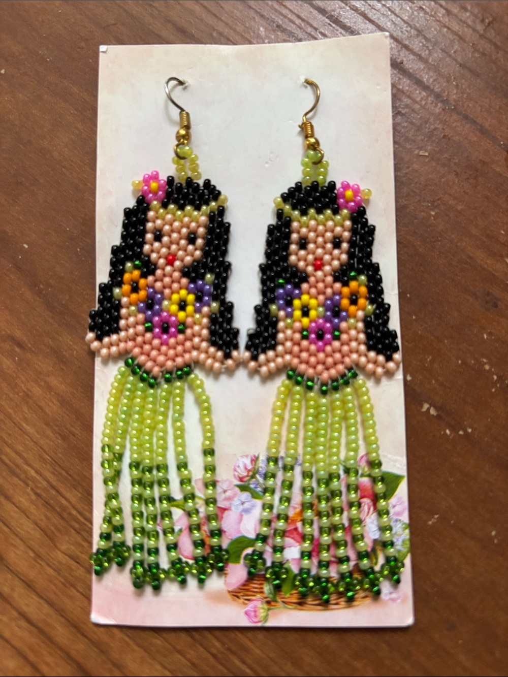 Beaded Hula Girl Drop Earrings